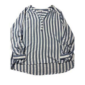 Jane + Delancey Womens 3X Blue & White Striped Flowy Coastal Lightweight Blouse